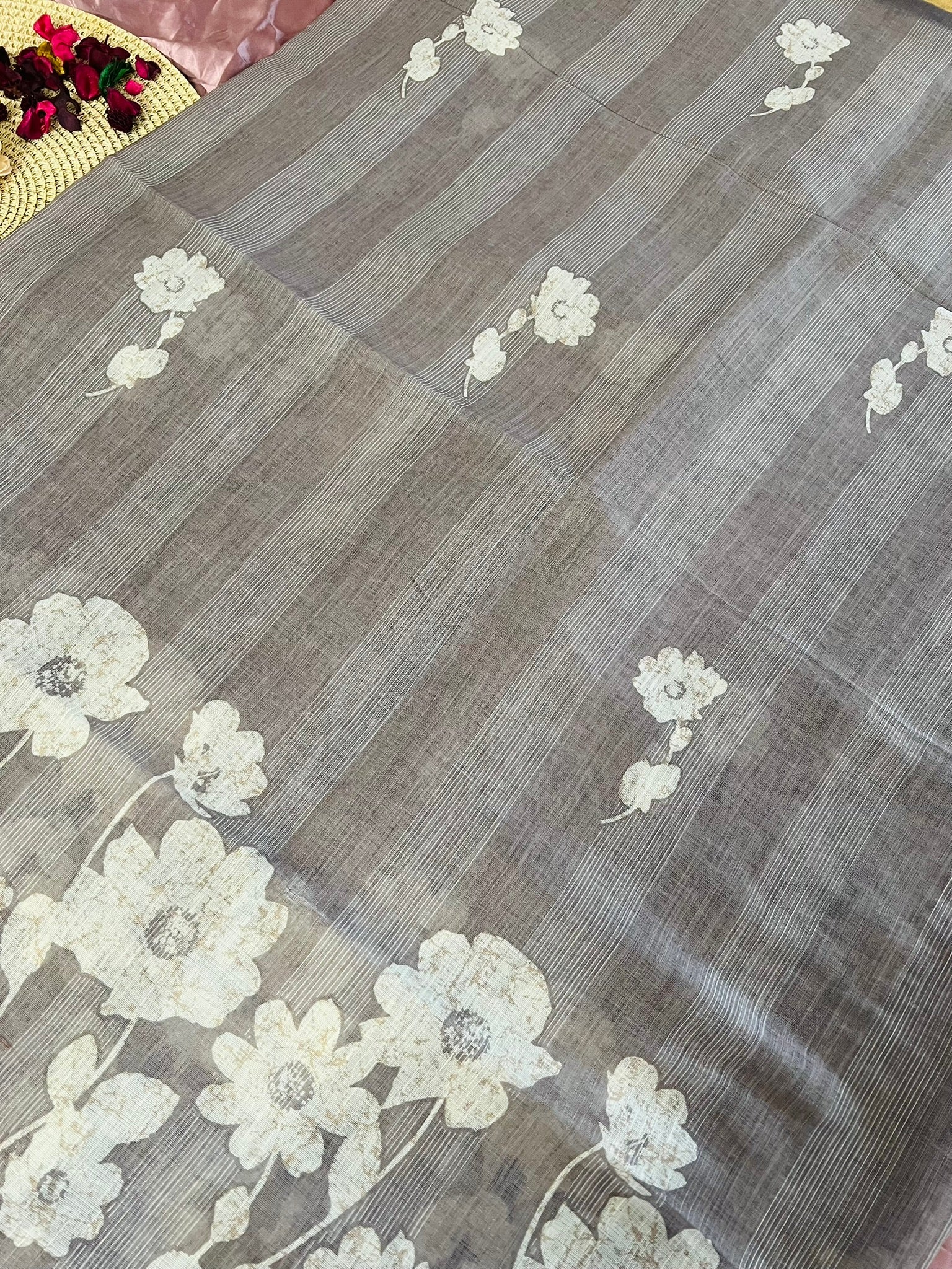 Semi Linen print saree